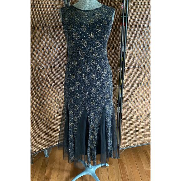 Size M//Vintage 90s Silver and Gold Glitter Dress - Picture 5 of 5